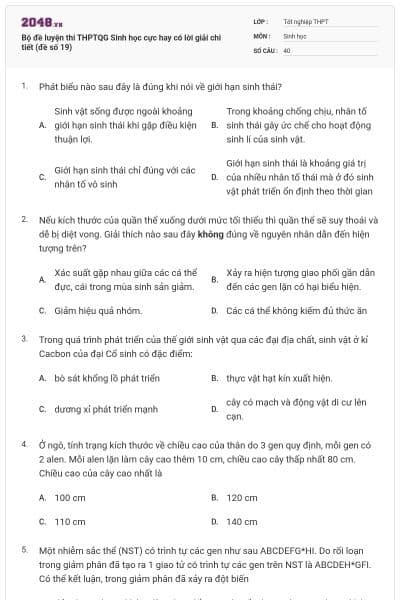 Bộ đề luyện thi THPTQG Sinh học cực hay có lời giải chi tiết (đề số 19)