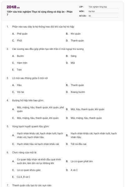 100+ câu trắc nghiệm Thực tế cộng đồng có đáp án - Phần 7