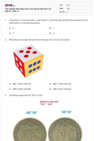 Trắc nghiệm Khả năng xảy ra của một sự kiện lớp 3 (có đáp án - phần 1)