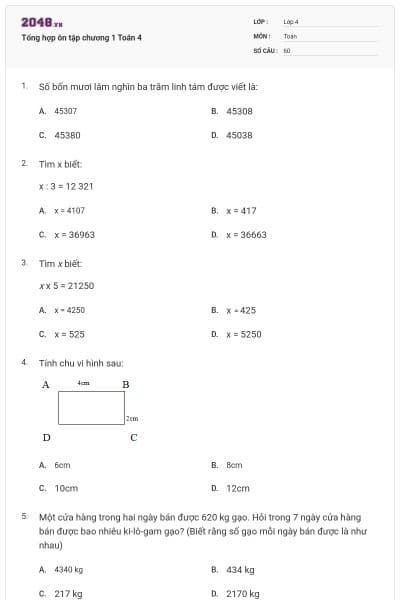 Tổng hợp ôn tập chương 1 Toán 4