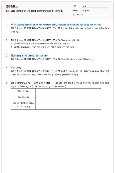 Giải VBT Tiếng Việt lớp 4 Kết nối tri thức Bài 6: Tiếng ru