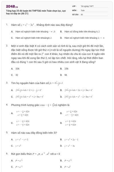 Tổng hợp 25 đề luyện thi THPTQG môn Toán chọn lọc, cực hay có đáp án (đề 21)
