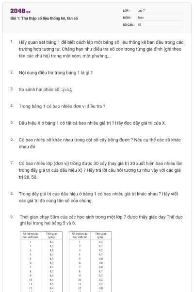 Bài 1: Thu thập số liệu thống kê, tần số