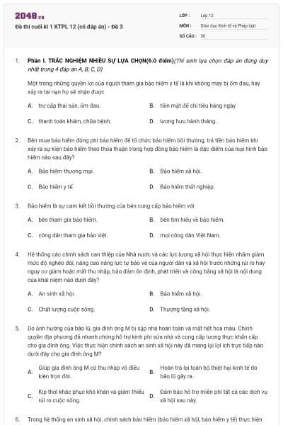 Đề thi cuối kì 1 KTPL 12 (có đáp án) - Đề 3