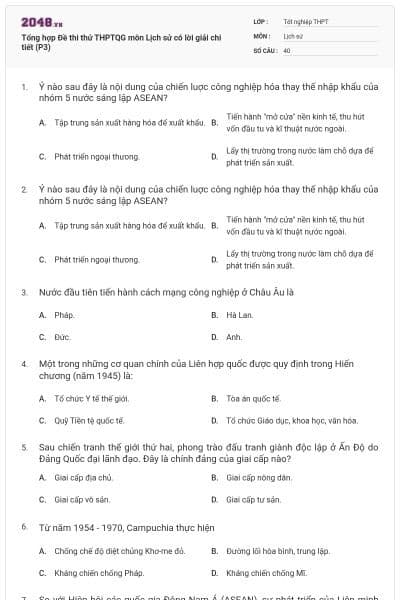 Tổng hợp Đề thi thử THPTQG môn Lịch sử có lời giải chi tiết (P3)