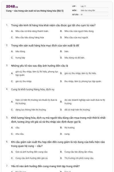 Cung – cầu trong sản xuất và lưu thông hàng hóa (Bài 5)