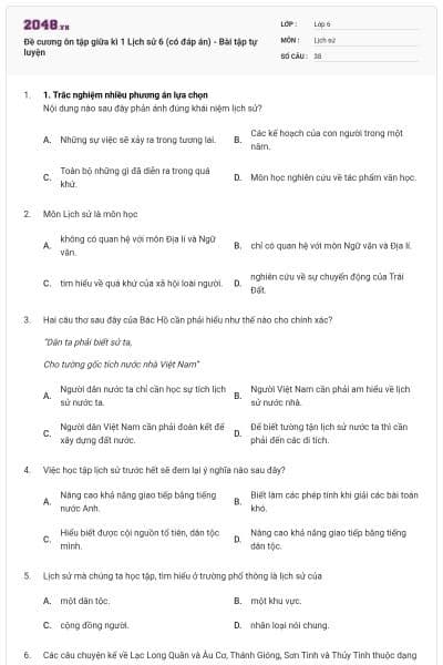 Đề cương ôn tập giữa kì 1 Lịch sử 6 (có đáp án) - Bài tập tự luyện