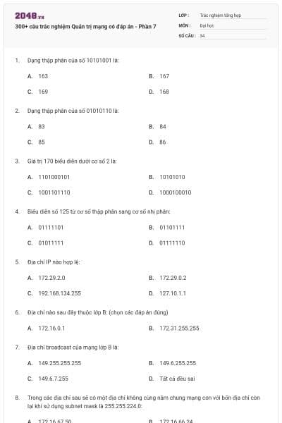 300+ câu trắc nghiệm Quản trị mạng có đáp án - Phần 7