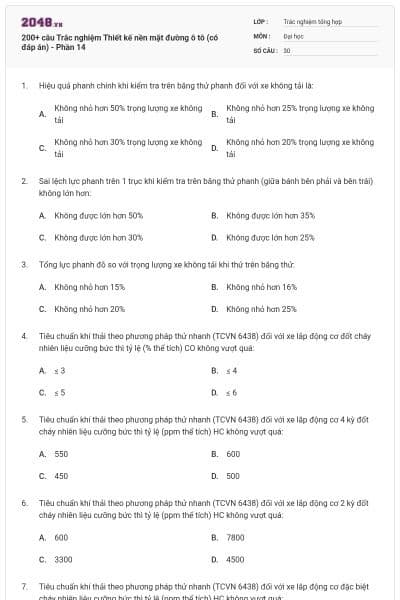 200+ câu Trắc nghiệm Thiết kế nền mặt đường ô tô (có đáp án) - Phần 14