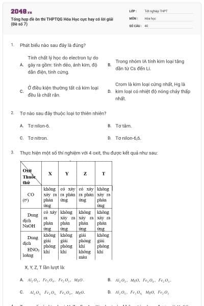 Tổng hợp đề ôn thi THPTQG Hóa Học cực hay có lời giải (Đề số 7)