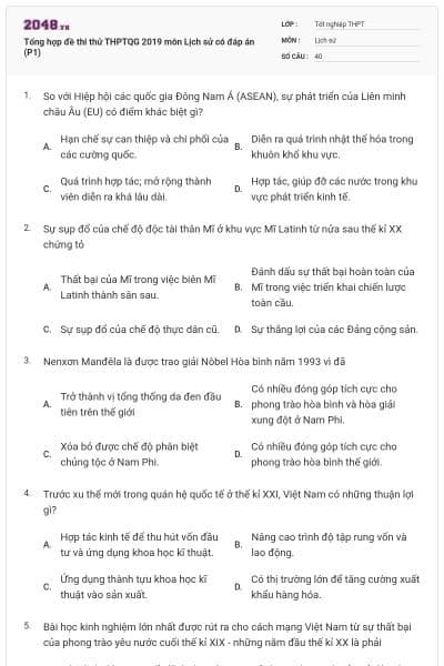 Tổng hợp đề thi thử THPTQG 2019 môn Lịch sử có đáp án (P1)
