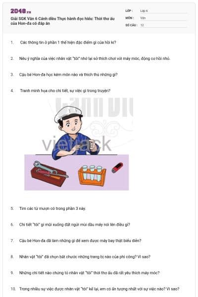 Giải SGK Văn 6 Cánh diều Thực hành đọc hiểu: Thời thơ ấu của Hon-đa có đáp án