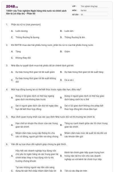 1000+ câu Trắc nghiệm Ngân hàng nhà nước và chính sách tiền tệ (có đáp án) - Phần 60