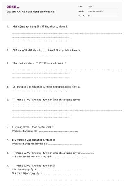 Giải VBT KHTN 8 Cánh Diều Base có đáp án