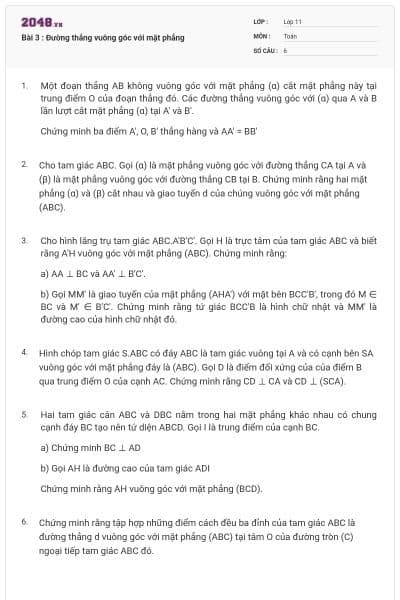 Bài 3 : Đường thẳng vuông góc với mặt phẳng