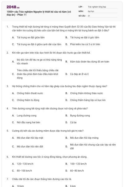 1000+ câu Trắc nghiệm Nguyên lý thiết kế cầu và hầm (có đáp án) - Phần 11