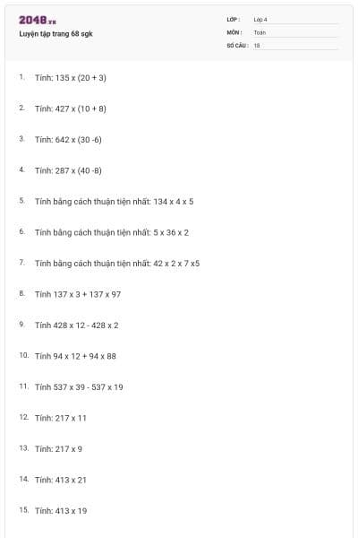 Luyện tập trang 68 sgk