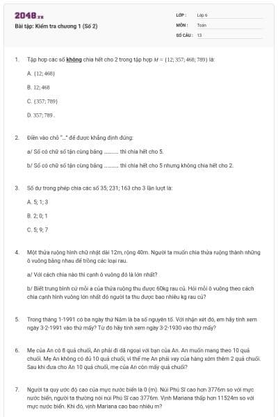 Bài tập: Kiểm tra chương 1 (Số 2)