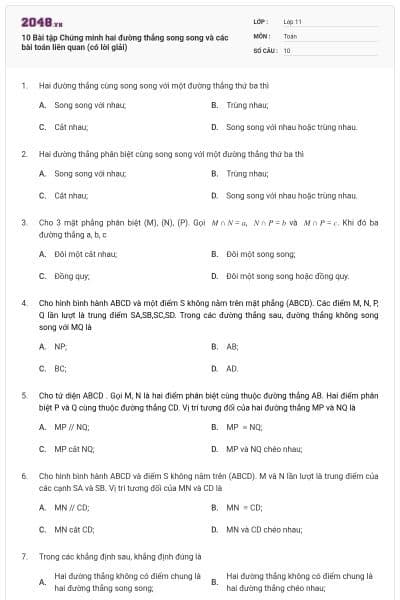 10 Bài tập Chứng minh hai đường thẳng song song và các bài toán liên quan (có lời giải)
