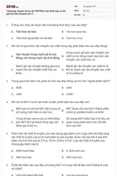 Tổng hợp chuyên đề ôn thi THPTQG môn Sinh Học có lời giải chi tiết (Chuyên đề 7)