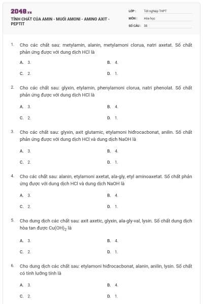 TÍNH CHẤT CỦA AMIN - MUỐI AMONI - AMINO AXIT - PEPTIT