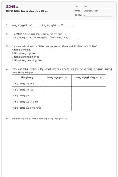Bài 32. Nhiên liệu và năng lượng tái tạo