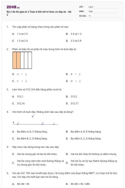 Bộ 2 đề thi giữa kì 2 Toán 6 Kết nối tri thức có đáp án - Đề 2