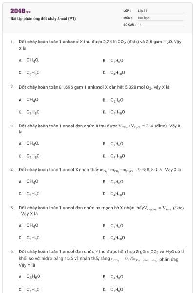 Bài tập phản ứng đốt cháy Ancol (P1)