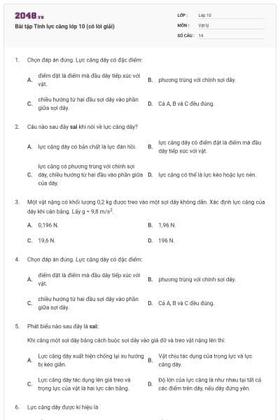 Bài tập Tính lực căng lớp 10 (có lời giải)