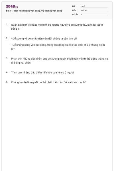 Bài 11: Tiến hóa của hệ vận động. Vệ sinh hệ vận động