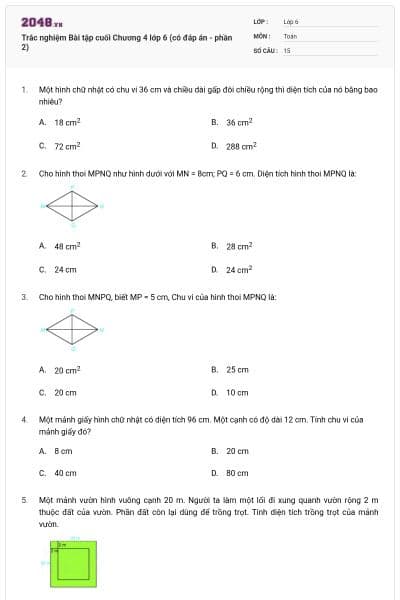 Trắc nghiệm Bài tập cuối Chương 4 lớp 6 (có đáp án - phần 2)