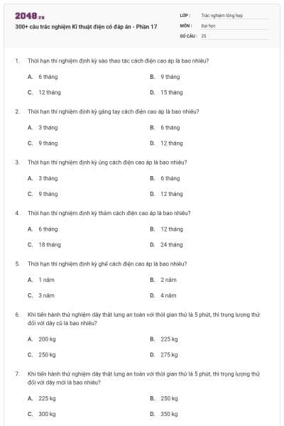 300+ câu trắc nghiệm Kĩ thuật điện có đáp án - Phần 17