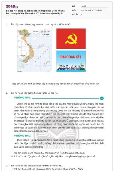 Bài tập Nội dung cơ bản của Hiến pháp nước Cộng hòa xã hội chủ nghĩa Việt Nam năm 2013 về chính trị có đáp án