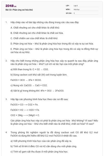 Bài 32: Phản ứng oxi hóa khử