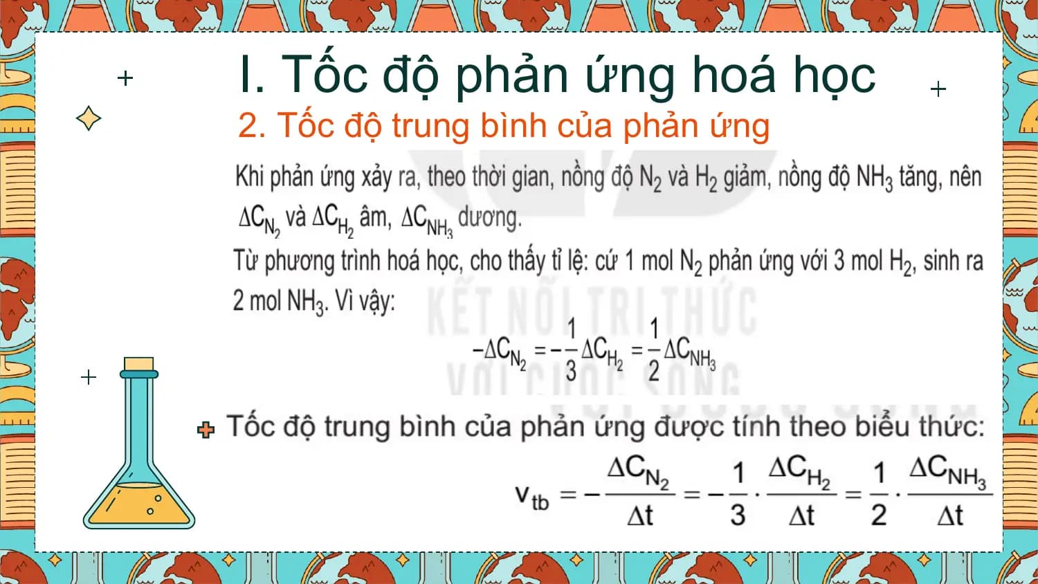 I. Tốc độ phản ứng hoá học
2. Tốc độ trung bình của phản ứng