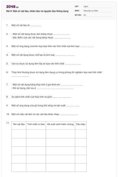 Bài 8: Một số vật liệu, nhiên liệu và nguyên liệu thông dụng