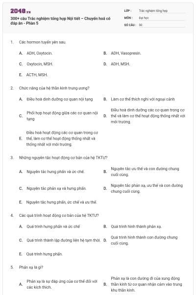 300+ câu Trắc nghiệm tổng hợp Nội tiết – Chuyển hoá có đáp án - Phần 5