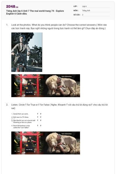 Tiếng Anh lớp 6 Unit 7 The real world trang 74 - Explore English 6 Cánh diều