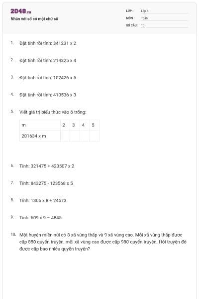 Nhân với số có một chữ số