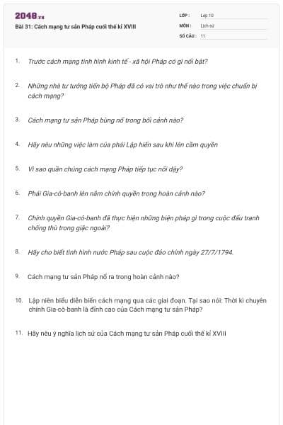 Bài 31: Cách mạng tư sản Pháp cuối thế kỉ XVIII