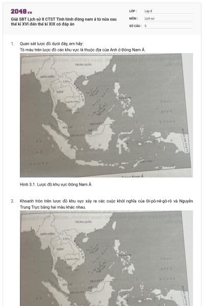 Giải SBT Lịch sử 8 CTST Tình hình đông nam á từ nửa sau thế kỉ XVI đến thế kỉ XIX có đáp án