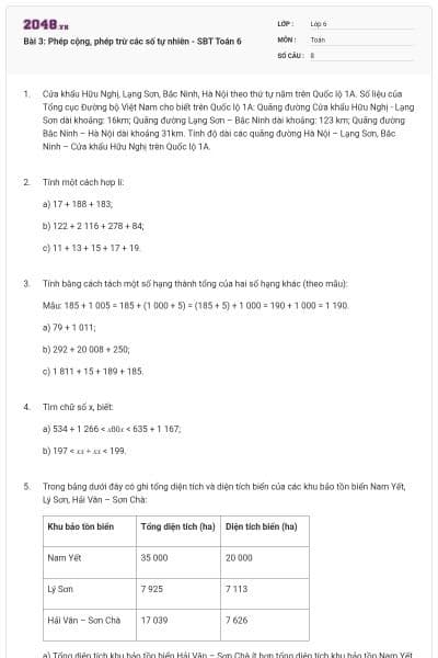 Bài 3: Phép cộng, phép trừ các số tự nhiên - SBT Toán 6