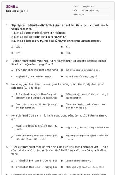 Môn Lịch Sử (Đề 11)