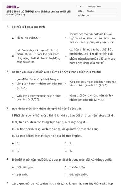 25 Bộ đề thi thử THPTQG môn Sinh hoc cực hay có lời giải chi tiết (Đề số 7)