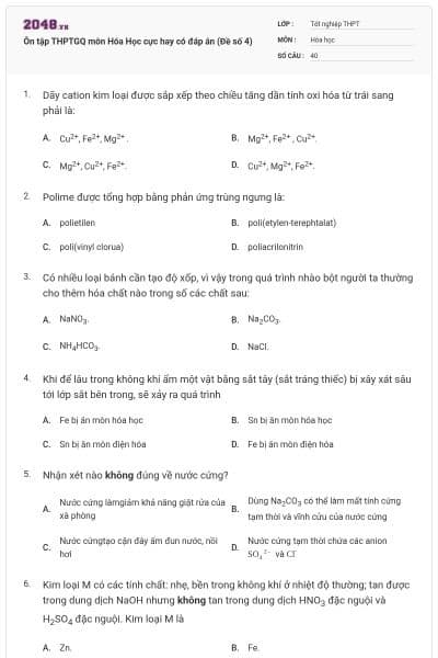 Ôn tập THPTGQ môn Hóa Học cực hay có đáp án (Đề số 4)