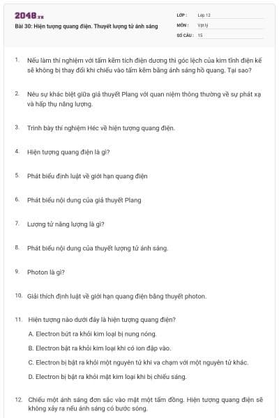 Bài 30: Hiện tượng quang điện. Thuyết lượng tử ánh sáng