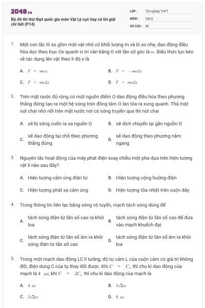 Bộ đề thi thử thpt quốc gia môn Vật Lý cực hay có lời giải chi tiết (P14)