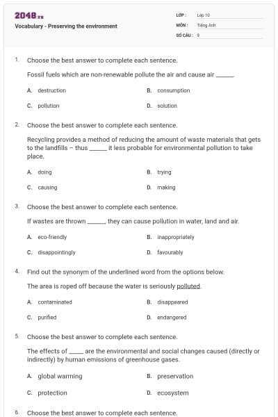 Vocabulary - Preserving the environment