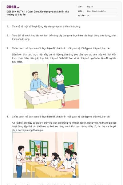 Giải SGK HĐTN 11 Cánh Diều Xây dựng và phát triển nhà trường có đáp án