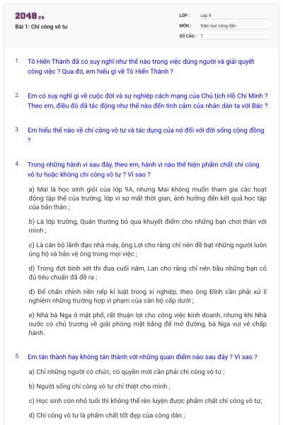 Bài 1: Chí công vô tư